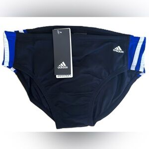 Men's adidas Blue White Three Stripe Infinitex Swim Brief (Sizes 28/32) NWT